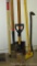 3 Metal shingle removing shovels, prybar, 6'-12' fiberglass extendible pole and metal floor scraper