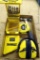 DeWalt, Stanley, and other drill bits, earmuffs, tape measure and hammer. Heavy duty twist drill bit