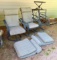 Four rocking, swiveling patio chairs with cushions are sturdy and in good condition. Comes with