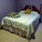 Queen bed frame, mattress, box spring and bedding. All in good condition. Headboard stands 53