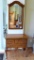 Hall table has two drawers and a pull out writing surface; hall mirror. Nice set in good condition.