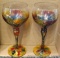 Two unique hand painted goblets are each 8-1/4