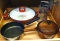 Nice skillet with assist handle and glass lid; Wear ever saucepan; Corningware glass saucepan;