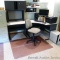 Nice office desk setup includes lockable upper storage cabinet with key, upper file space, bulletin