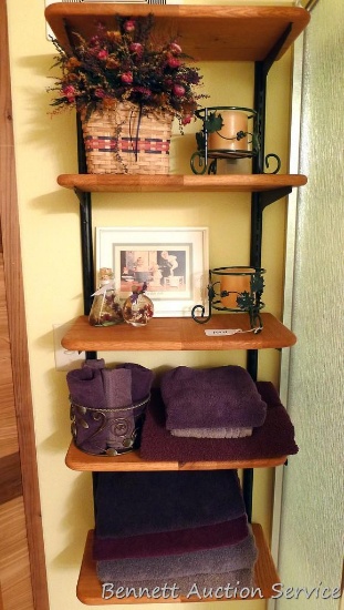 Four bath towels, a couple of hand towels, candle holders, framed print, more.