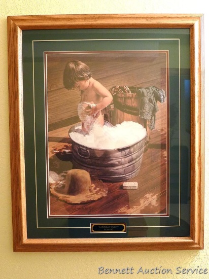 Nicely framed and matted print 'Saturday Night' by Jim Daly, measures approx. 23" x 28".