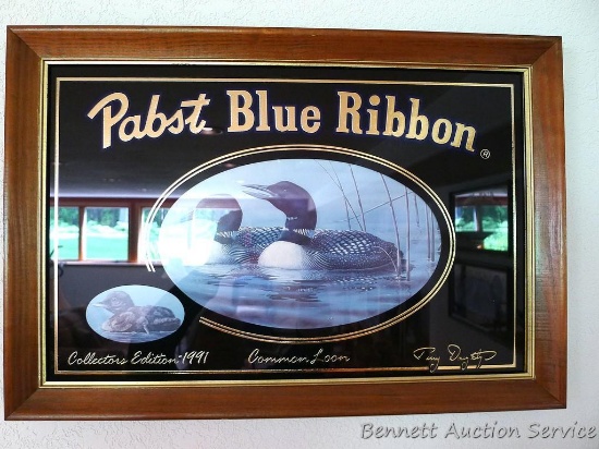 Pabst Blue Ribbon Common Loon mirror by Terry Doughty, 1991. Approx. 22" x 15".