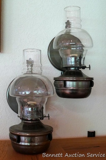 Pair of wall lamps are each 11" to top of chimney.
