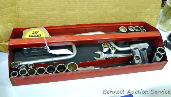 Stanley 25' Powerlock; SAE & metric sockets for 1/2" & 3/8" drive; 1/2" drive metal hand brace for