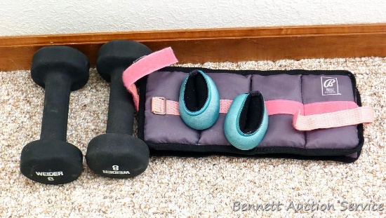Bally Total Fitness leg weights, possibly two or three pounds each; wrist weights, approx. 1 lb
