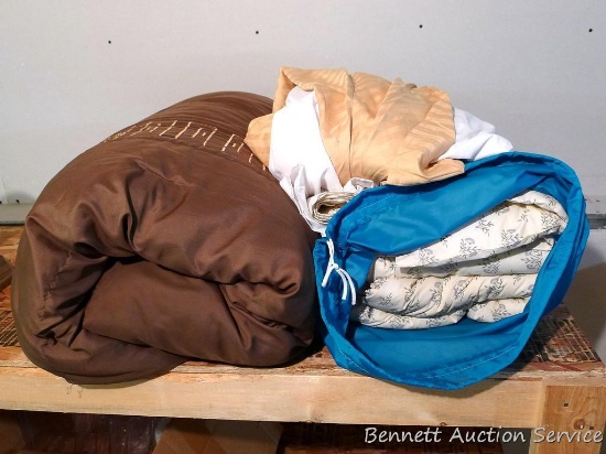 King size bed skirt; comforter measures approx. 8' x 8'; other comforter we did not remove from