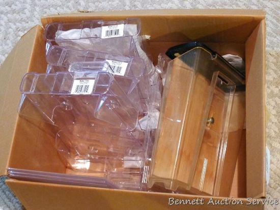 Acrylic brochure and display holders for office or other use - some wall mountable, some post