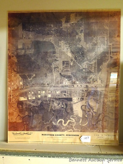 Marathon County map is dated 1990 and neatly displayed in an acrylic frame. Measures 30" x 36".
