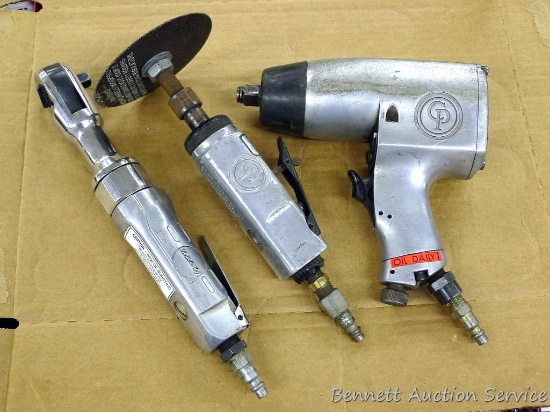 CP air impact wrench model CP-734 with 1/2: drive; CP pneumatic grinder; Powermate pneumatic ratchet