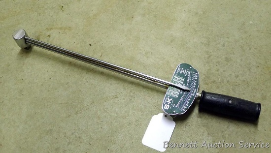 S-K torque wrench is 19" long for 1/2" drive. Measures up to 150 foot pounds.