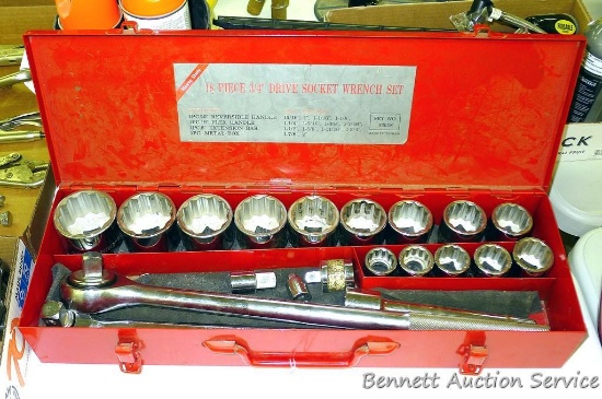 Really nice Thorsen heavy duty 3/4" drive ratchet, socket and extension set. Sockets go from 15/16"