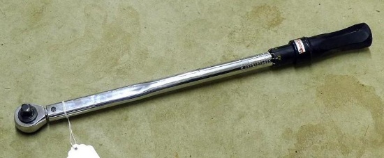 Thorsen torque wrench is 21" long for 1/2" drive. Measures up to 250 foot pounds.