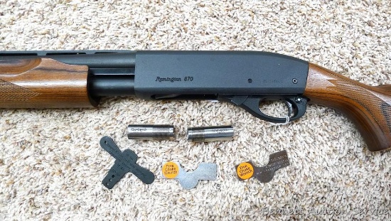 Remington 870 shotgun, 20 gauge, 3" chamber. Nice laminated stocks and matte finish, both metal and