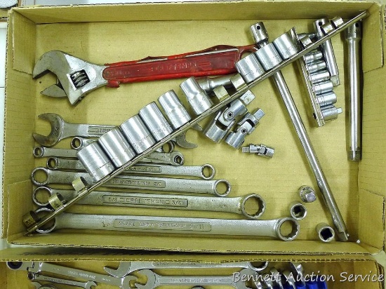 Craftsman tools includes 10" adjustable wrench; 1/2" drive SAE sockets, swivel & 2" extension; 1/4"