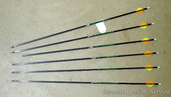 Six Gold Tip XT Hunter 7595 carbon arrows with field tips are 30" long. One is missing tip.