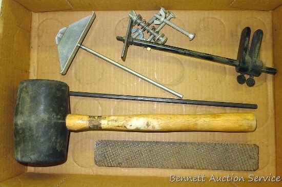 Rubber mallet is 14" long with 3" x 4-1/2" head; circular saw rip guide and more.