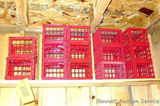 Fourteen plastic crates - each 8" x 6-1/2" high x 9".