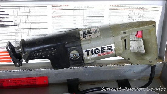 Porter Cable variable speed Tiger Quik Change reciprocating saw, model 37, in metal carrying case