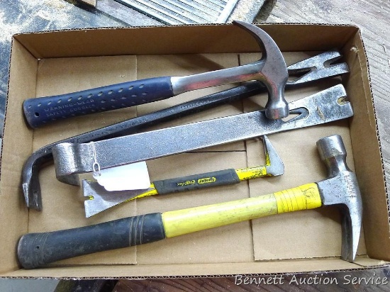 Vaughan 20 oz fiberglass handled construction claw hammer is 16", has tape on handle; Estwing