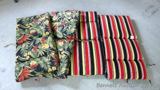 4 Patio chair cushions are 40" x 22" and appear in very nice condition.