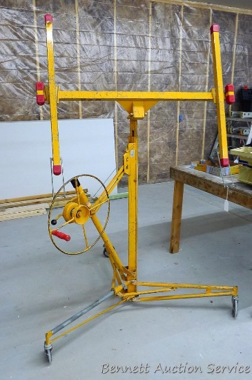 Telpro drywall panel lifter on 3 casters is approx. 48" x 48" x 78".