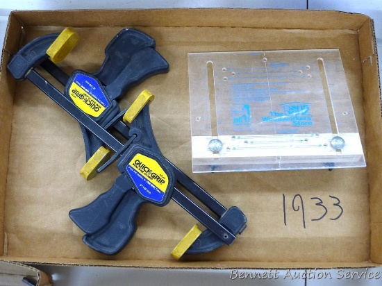 2 Quick-Grip mini bar clamps are 12-1/2" long and The Woodworker's Store Jig It template system.