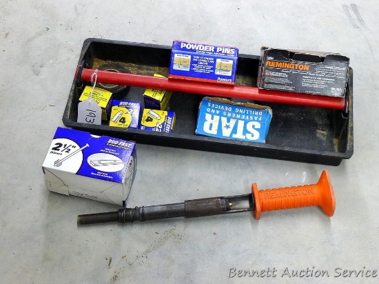 Remington powder activated tool incl charges, nails and carrying tray.