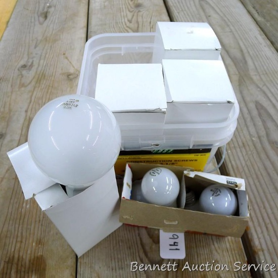 Four 300 watt Sylvania light bulbs, 60 watt and 100 watt regular light bulbs.