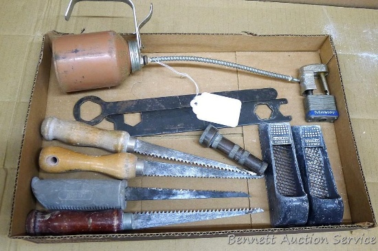 Sheetrock saws, Stanley sheetrock rasp and oil can.