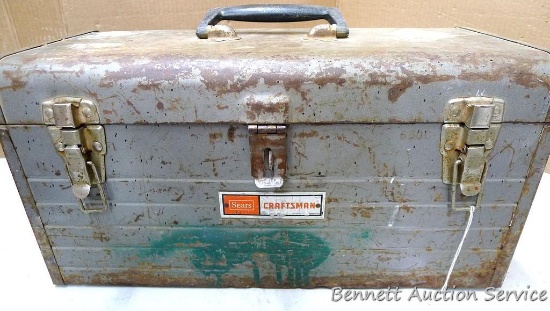 Craftsman metal tool box with removable metal tray is 18" x 8" x 9", tray has a dent in the handle,