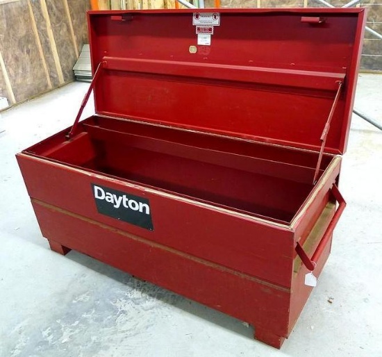 Very nice heavy Dayton locking tool box, maximum capacity 2000 lbs, is 60" x 24" x 29" and has heavy