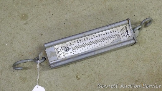 Hanson scale model 8920 "The Viking" is 13-1/2" long without the hooks. Capacity is 200 lbs.