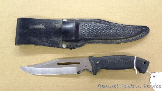 Maxam Skinner knife is 11" long with nice leather sheath.