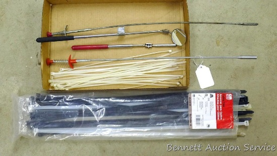 Adjustable inspection mirror; extendable magnet; two spring loaded retrieving springs 24" long; 14"