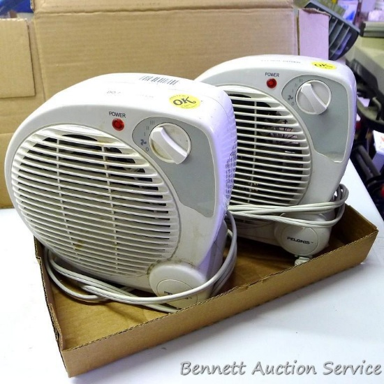 Pair of Pelonis fan heaters are each 9" x 4". Both run and heat.