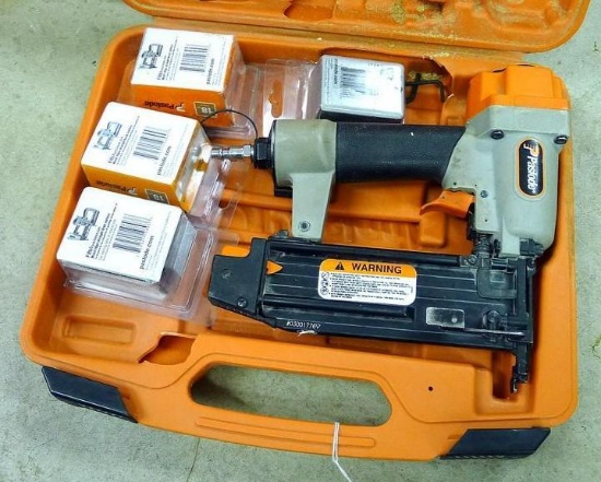 Paslode 18 gauge finish nailer model T200-F18. Comes with 1-1/4", 1-1/2" & 2" brad nails and carry