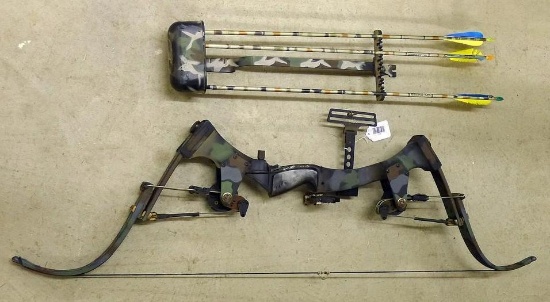 Oneida Eagle compound bow includes Cobra sight, whisker biscuit arrow rest, quiver with 3 Easton