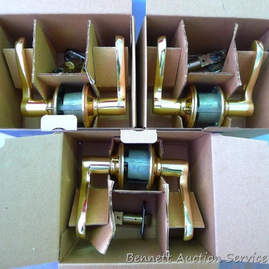 Three Schlage Passage latches F10 GEO 716 CAM. Did not check to see if all small parts are present.