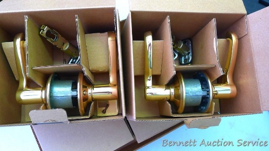 Four Schlage Passage latches F10 GEO 716 CAM. Did not check to see if all small parts are present.
