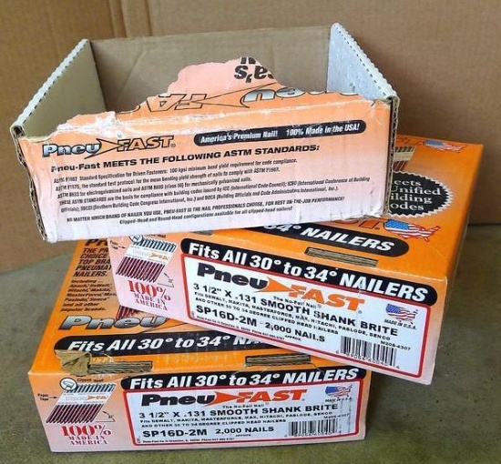 Two full boxes and one partial box of 3-1/2" x .131 smooth shank nails.