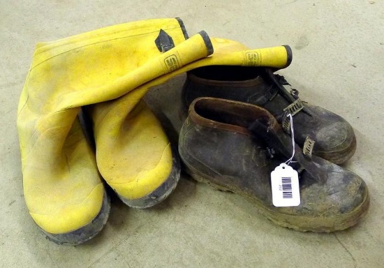 Servus size 15 boots; LaCrosse size 12 buckle boots.