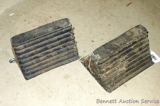 2 Rubber wheel chocks are 10" x 7-1/2" x 6".