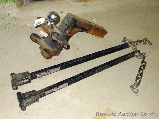 Distribution hitch incl 2-5/16" ball with receiver hitch and stabilizer arms.