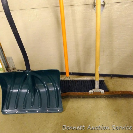 Squeegee with 24" head, push broom with 24" head and Back Saver snow shovel.