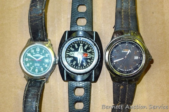 Nor-mark wrist compass; 2 Timex Expedition watches, bands need replacing;